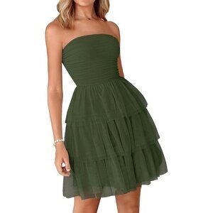 Womens Tulle Dress Strapless Ruffle Short Party Wedding Guest Summer